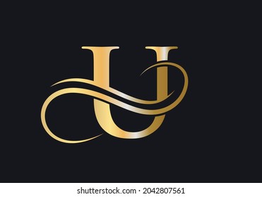 U Letter Initial Luxury Logo Vorlage. Goldenes Premium-U-Logo U Letter Logo mit goldener Luxus Farbe und Monogramm Design. 