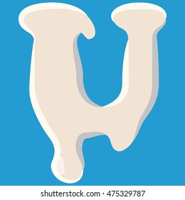 U letter isolated on baby blue background. Milky U letter vector illustration