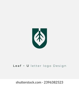 U letter and Leaf logo design icon minimal and simple