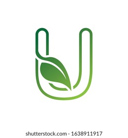 U Letter with leaf logo or symbol concept template design