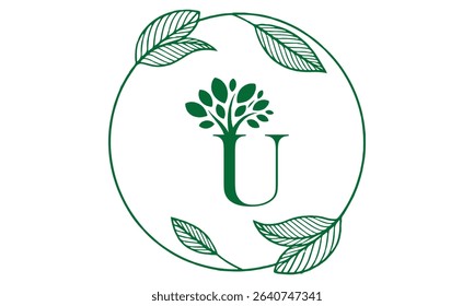 U Letter with Leaf Logo Vector