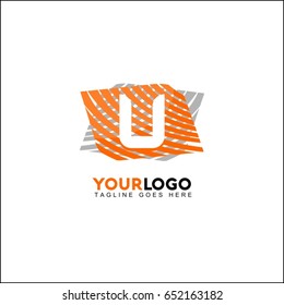 U Letter Line Logo Design. Graphical mono line feathers set. Vector elements or linear signs. 