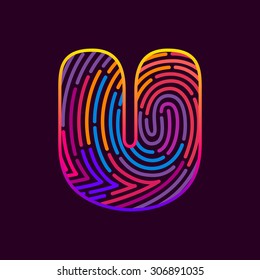 U letter line logo. Vector fingerprint design template elements. 