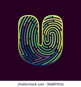 U letter line logo. Vector fingerprint design template elements.