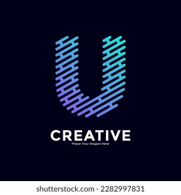 Letra U con diseño de logotipo vectorial de color de gradiente de estilo de línea. Adecuado para negocios, tecnología, letra minimalista, nombre moderno inicial y estilo de monograma creativo