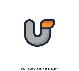 U Letter Linear Flat Color Minimal Alphabet logo mark design template