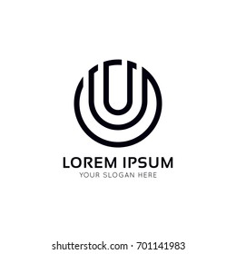 U letter linear icon circle logo sign vector design.