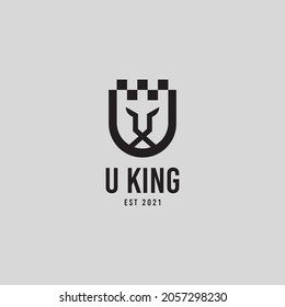 U letter with Lion king face logo illustration