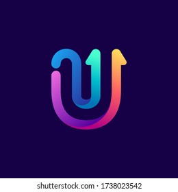 U letter logo with arrows. Vector bright gradient font for sport labels, bets headlines, multimedia posters, business cards etc.