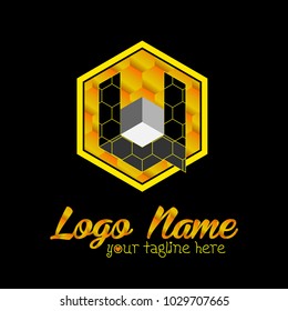 u letter logo with bee style