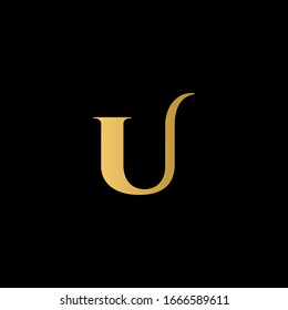 U letter logo with black background.The gold letter icon.Gold letter icon design.