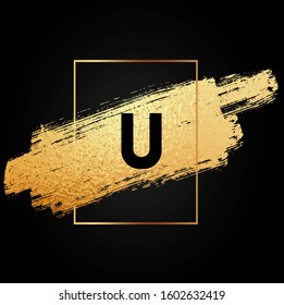 U letter logo with black and gold texture background.U letter icon.