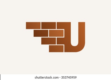 U letter Logo, brick wall logo design.