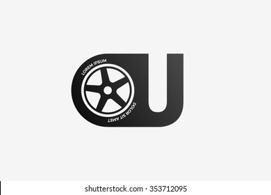 U letter Logo, car wheel logo design.