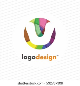 U letter logo in circle with rainbow dots. Vector elements for fashion, business, posters, t-shirts and cards.