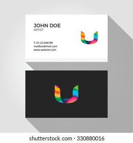 U Letter Logo Colorful Wavy Abstract Business card design template