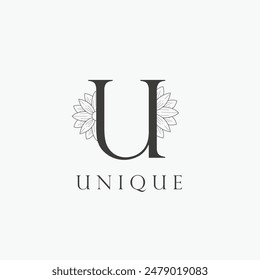 U letter logo with a creative floral concept for company business beauty real estate premium vector