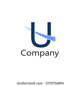 U letter logo with a crossed line in the middle