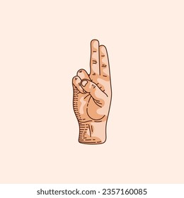 U letter logo in a deaf-mute hand gesture alphabet. Hand drawn vector illustration isolated on brown background.