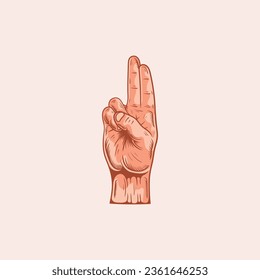 U letter logo in a deaf-mute hand gesture alphabet. Hand drawn vector illustration