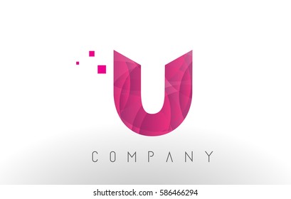 U Letter Logo Design with Circular Purple Dots Bubble Pattern. 