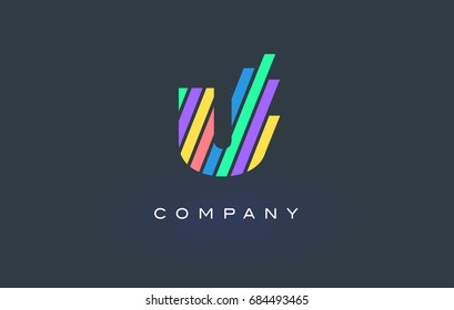 U Letter Logo Design with Colorful Rainbow Lines Vector. Rainbow Letter Icon Illustration