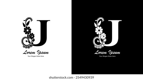 U letter logo design combined with flowers