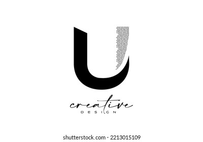 Diseño de logotipo de letra U con letra creativa u hecho de vectores de textura del tipo de letra negro. Icono gráfico Ilustración del logotipo de la letra U.