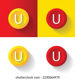 u letter logo design with creative styles, yellow and red background