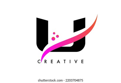 U Letter Logo Design mit elegantem, kreativem Swoosh und Dots Vector. Modernes, trendiges U-Buchstabensymbol mit Kurzwahlschnitt und minimalistischer Look Vektor Illustration.