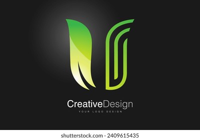 U letter Logo Design Icon. Creative s letter with green leaf and monogram lines Vector Illustration
