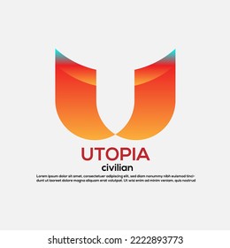 u letter logo design illustrator with gradient color 