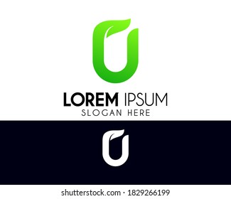 Diseño del logotipo de la letra U con concepto de hoja. Logotipo moderno adecuado para elementos vectores creativos, plantilla, negocios, marca, empresa o empresa