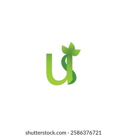 u letter logo design with leaf