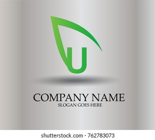 U Letter Logo Design Leaf Outline