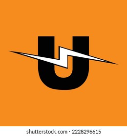 U Letter Logo-Design mit leuchtendem Donnerschlag. Logo für elektrische Bolzensymbole