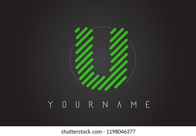 U Letter Logo Design made of Neon Green Lines Vector Illustration