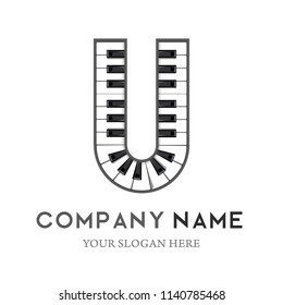 U Letter Logo Design Piano keyboard logo. Music icon design template. vector illustration.