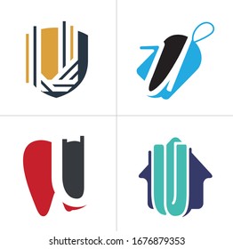 U letter logo design in shield and teeth. letter U icon vector illustration.