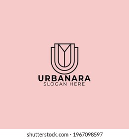 U letter logo design and vector illustration with background color