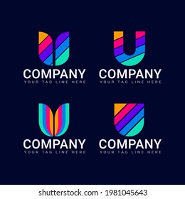 U Letter logo design vector Set. Web element. Signs symbols collection, simple icon for websites, web design, mobile app, info graphics on black background. Initial U alphabet for company identity
