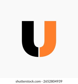U letter logo design vector with black and orange