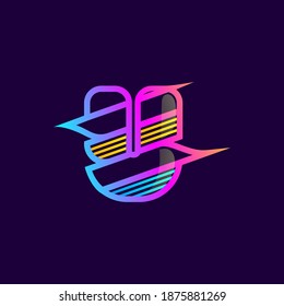 U letter logo with diagonal multicolor lines. This font is perfect for an audio technology, advertising of a tech company, DJs posters, speed music identity, etc.