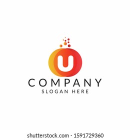 U letter Logo With Dots. U Icon Design with Bubbles. illustration of Initial letter U .