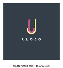 U letter logo double colored line design vector 