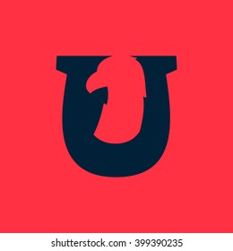U letter logo with eagle negative space. Font style, vector design template elements for your sport application or corporate identity.