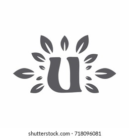 U letter Logo with environmental leaves logo vector