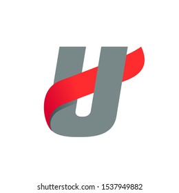 U letter logo with fast speed red wing. Typeface, vector design template elements for sport, race, aviation etc.