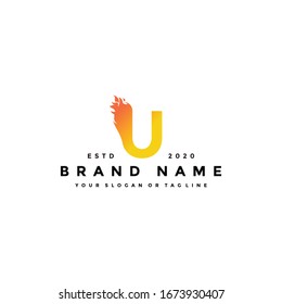 Plantilla vectorial de diseño de incendio del logotipo de la letra U