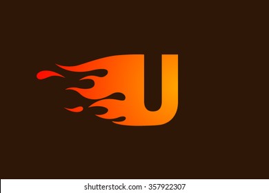 U letter logo, fire flames logo design.